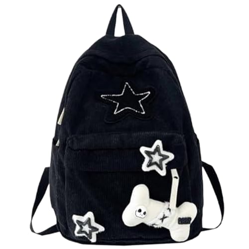 Mochila de pana con estrellas de gran capacidad y correa ajustable