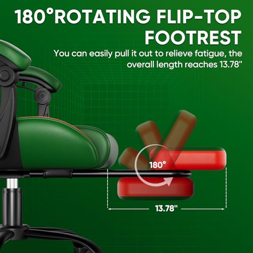 Image of Czlolo Gaming Chair, Lumbar Support Massage Computer Chair, High Back Gamer Chair, with Footrest and Headrest, Lumbar Pillow, Recline, Wide Seat, Gaming Chairs for Christmas /Birthday Gifts, Green