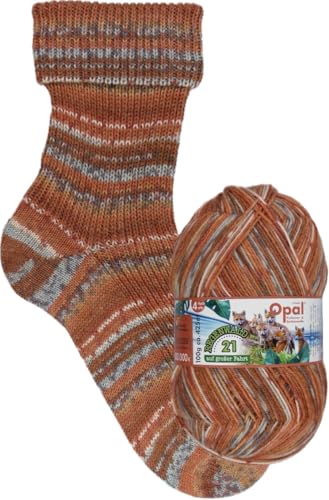 Opal Sockenwolle Regenwald 21, 75% Schurwolle/25% Polyamid, 4-fädig, 100g, 425m Lauflänge, Nadelstärke 2-3 (11606 Glückl. Passagiere)