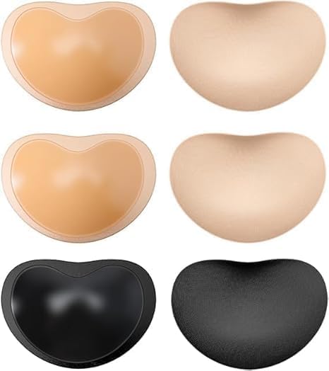 Bra Pads Inserts Sticky Bra Push Up Silicone Adhesive Breast Lift Waterproof Padding for Women Sports Swimsuits Bikini Dress Bathing Suit 3 Pairs, One Size