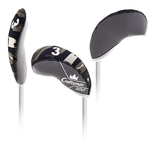 CRAFTSMAN GOLF 11pcs/Set Camouflage Black & Gray Splice Neoprene Golf Club Head Cover Wedge Iron Protective Headcover for Mizuno Callaway, Ping, Taylormade, Cobra, Etc.