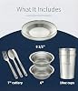 Unique Complete Messware Kit Polished Stainless Steel Dishes Set| Tableware| Dinnerware| Camping| Includes - Cups | Plates| Bowls| Cutlery| Comes in Mesh Bags (Single Person Green) #2