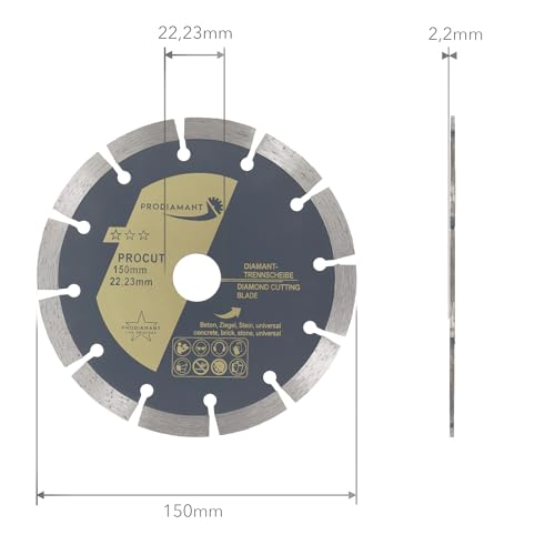 PRODIAMANT Diamentowa tarcza tnąca 150 mm, uniwersalna do kamienia, betonu, granitu, muru, cegły, akcesoria do szlifierek kątowych
