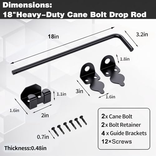 Image of 2 Pack 18 inch Heavy Duty Cane Bolt Gate Drop Rod Stopper Hardware,Wrought Iron Gate Ground Latches for Wood Metal Vinyl Fences Double Doors,Drop Pin Lock for Holding Gates to The Ground, Black Finish