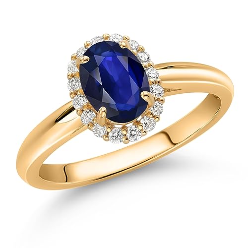 Gem Stone King 10K Yellow Gold Blue Sapphire and White Lab Grown Diamond Halo Engagement Ring For Women (0.70 Cttw, Gemstone September Birthstone, Oval 7X5MM)2