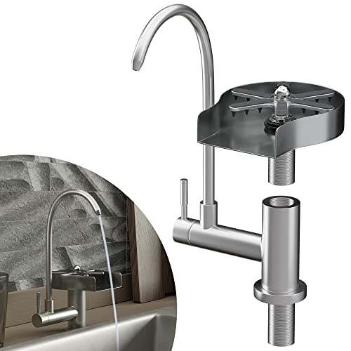 ABC PACK & SUPPLY Water Filter Faucet with Glass Rinser, Stainless Steel Kitchen Sink Faucet, Built-in Cup Washer, 360° Rotating Rinse Head, Single Hole Installation