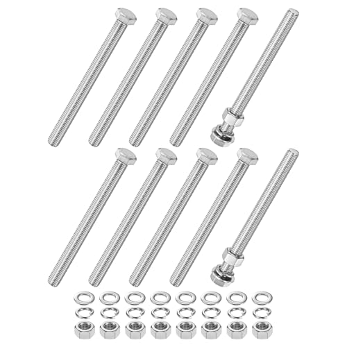 M METERXITY 10-Pack Hex Head Screw Bolt with Nuts Flat &amp; Lock Washers M12x140mm Stainless Steel Bolts and Nuts Kit Fully Threaded Metric Bolt Assortment for Equipment/Machinery