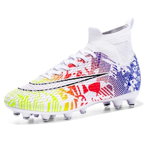 VTASQ Zapatos de fútbol para niños Botas de Fútbol Aire Libre Zapatos de Fútbol Profesionales Atletismo Zapatos de Entrenamiento Zapatos de Deporte Blanco 34EU