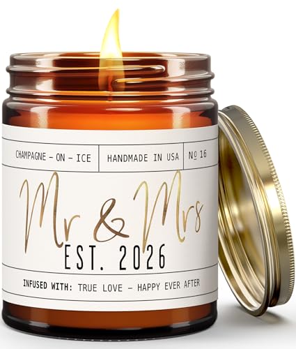 Wedding Gifts for Couples 2026 Bridal Shower Gifts from Bride - Mr and Mrs Est. 2026 Candle w/Champagne on Ice I Wedding Shower for Newlyweds I 50Hr Burn USA Made