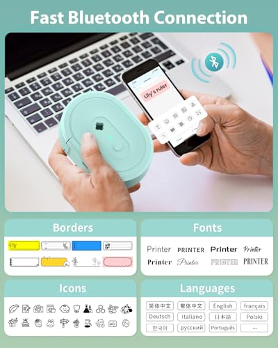 Image of Label Maker Machine with Tape, N12 Portable Bluetooth Label Printer, Wireless Mini Label Makers Thermal Sticker with Multiple Templates for Home, Kitchen, School, Office Organization, Green
