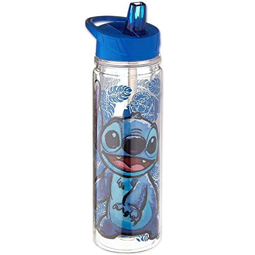 Silver Buffalo Disney's Stitch Floral Sketch Glitter Double Walled Tritan Water Bottle, Flip Top Lid - //coolthings.us