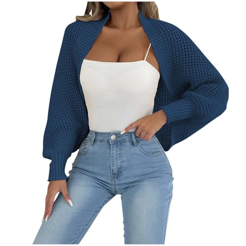 Womens Shrugs Cardigan Chunky Long Sleeve Cropped Bolero Cardigans Sweater Open Front Cable Knitted Travel Outfits