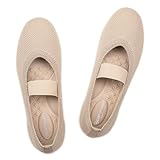Frank Mully Womens Ballet Flats Casual Round Toe Knit Fabric Flats for Women with Single Strap Ballerina Flat Shoes Lightweight Dressy Shoes for Woman Apricot