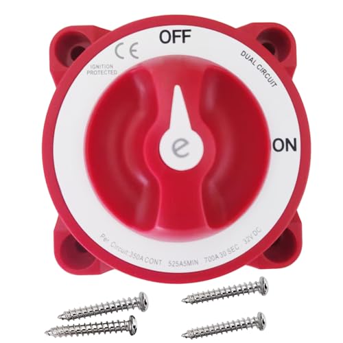 Speilo Waterproof Boat Battery Disconnect Switch 5510 E w/mounting Screws, 350A Battery Shut Off Switch, Ignition Protected Power Kill Switch for Marine Car RV Truck, 3/8