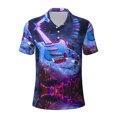 ERSDWRE Bonito polo de manga corta para hombre, con estampado de guitarra, estilo informal, de verano, Negro, M