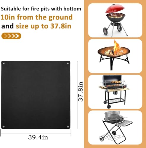 Image of Fire Pit Mat - 37.8x39.4in Fireproof Blanket for Under Fire Pit, Compatible with Solo Stove, Heat Resistant Rug for Outside Indoor Wooden Deck Grass Lawn Protection - Black