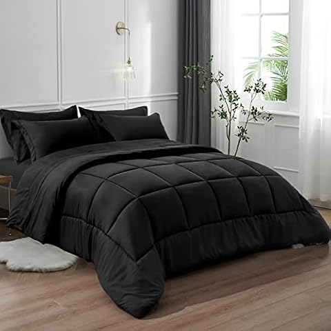 David's Home Comforter Sets California King-7 Pieces Bed in a Bag Comforter Set-Ultra Soft and Comfy Down Alternative Comforter, Pillow Shams, Flat Sheet, Fitted Sheet and Pillowcase, Black Cover
