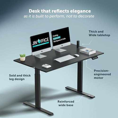 Image of JIN OFFICE Zenith Electric Height Adjustable Table| Standing Desk with 100 Kg Wt. Capacity & 3 Year Warranty| Ergonomic Desk| Sit Stand Table with 3 Memory Preset| Black & Black|1200X750mm /25MM Thick