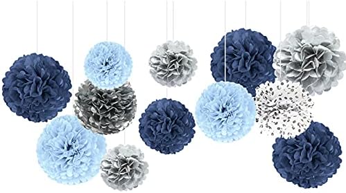 NICROLANDEE Black Gold Party Decorations - 12 PCS Black Gold and White Tissue Paper Pom Poms Kit for Wedding Décor, Birthday Graduation, Anniversary Party, Prom Decorations, Gatsby Decorations