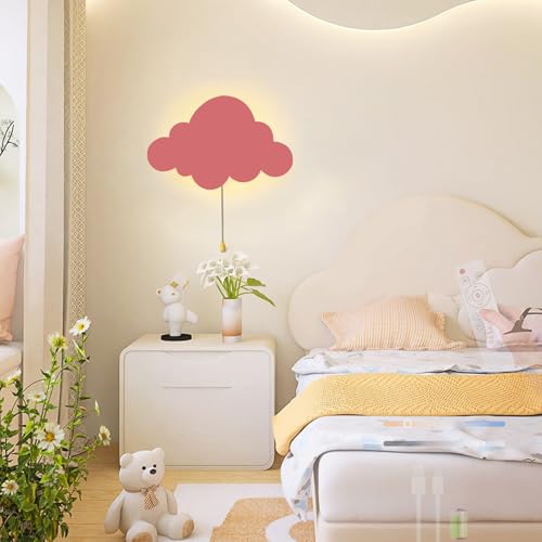 Lámpara de pared con forma de nube rosa recargable sin instalación eléctrica
