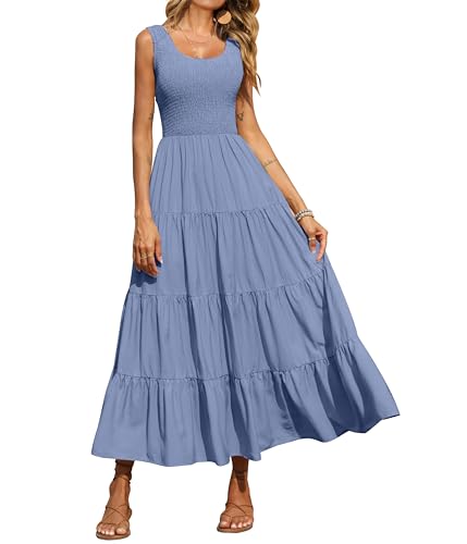 Image of PRETTYGARDEN Women's 2026 Casual Loose Plain Maxi Sundress Smocked Tank Dress Sleeveless Summer Beach Tiered Long Dresses