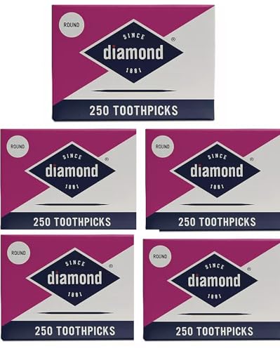 Diamond Round Toothpicks 250ct, 5 Pack Total 1,250