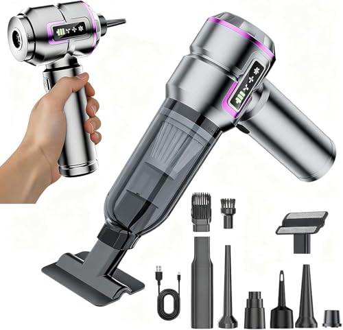 Bwaliffury Aspirador de Mano Potente, 4 En 1 25000 Pa Aspiradora Coche, Pantalla Led, Soplador y Aspirador, Aspirador sin Cable para Coche, para Uso en la Oficina, el hogar, la Cocina, 6000mAh (Gris)