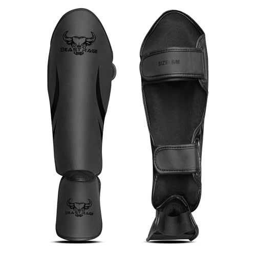 Beast Rage Muay Thai Ochraniacz goleni dla MMA, Kickboxing, Trwałe sztuki walki z ochroną podbicia, regulowane, dobrze d