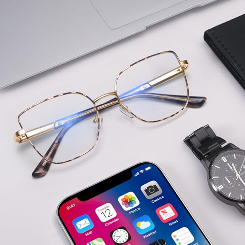 Image of Dollger Square Blue Light Blocking Glasses for Women Trendy Oversized Computer Gaming Eyeglasses Cat Eye Metal Frame bluelight glasses(tortoise)