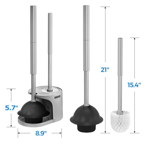 2 in 1 Toilet Plunger and Brush Set,Extended Handle Plunger,Toilet Bowl Brush Plunger Set,Bathroom Cleaning Tools ,Toilet Brush Plunger Combo,Cleaning Brush,Dark Grey