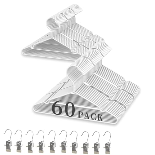Image of ANJUBAN 60Pack+10 Clips Kids Baby Luxurious Hanger Set ，Heavy Duty Matte White Metal Kids Baby Hangers Withstands 25 lbs