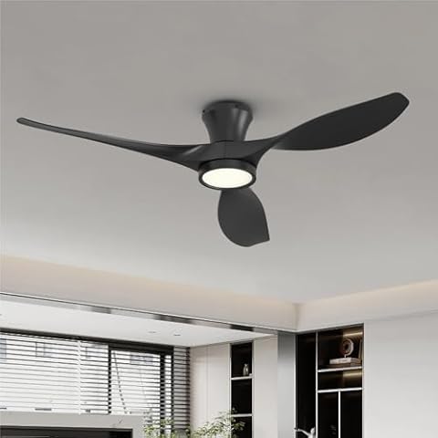 TALOYA 52 Inch Ceiling Fan with Led Light Remote Control Flush Mount Low Profile for Bedroom Farmhouse Patio Outdoor Living Room Kitchen Dining Room,DC Motor,Reversible,Black Cover