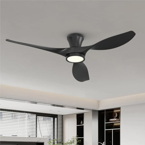 TALOYA 52 Inch Ceiling Fan with Led Light Remote Control Flush Mount Low Profile for Bedroom Farmhouse Patio Outdoor Living Room Kitchen Dining Room,DC Motor,Reversible,Black by TALOYA - Used condition - US$87.08