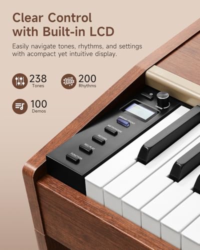 Donner DDP-70 Digital Piano 88 Key Weighted Keyboard with Bench, Full Size Keyboard Piano with Adjustable Touch Sensitivity, LCD, 238 Tones, 100 Demo, Wireless & MIDI Support, Gifts for Beginners - image 3