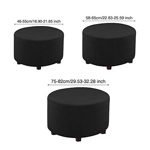 Ottoman Cover, Stretch Round Ottoman Slipcovers Nonslip Footstool Protector Covers Storage Stool Covers With Elastic Bottom For Living Room Footrest Ottoman((Black,Fit Dia:48-55Cm) #TOP7