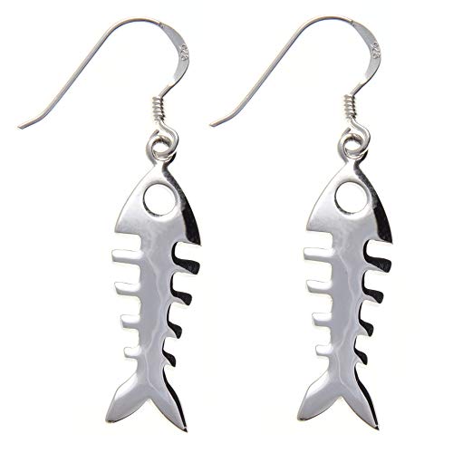 Pendientes de plata de ley con diseño de hueso de pez con caja de regalo Cover
