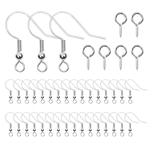 MAX COOK 300 Pcs Ohrring Haken Silber Hypoallergene Ohrhaken Earring Hooks Ohrringhaken Machen Set Enthalten 200 Mini Eye Pins Haken für DIY Schmuckherstellung Ohrhänger Cover