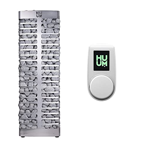 HUUM Steel 9.0 kW Sauna Heater with UKU Control (White), 330 pounds of Rounded Olivine Stones Included (for saunas up to 524 cu ft.)