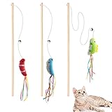 IUHKBH Cat Wands, 3 PCS Wood Cat Teaser Wands with Catnip Interactive Cat Toys for Cat and Kitten