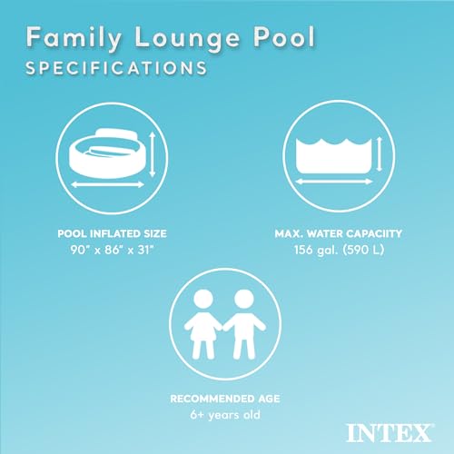 Intex Swim Center Inflatable Above Ground Outdoor Round Family Swimming Pool with Built-in Relaxing Bench, Cupholders & Secure Vinyl Pool Cover, Blue
