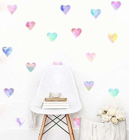 Colorful Heart Wall Decals Watercolor Hearts Wall Stickers Heart Wall Decals for Girls Bedroom Nursery Kids Room Decor 5 41mAJ+5gOUL. AC