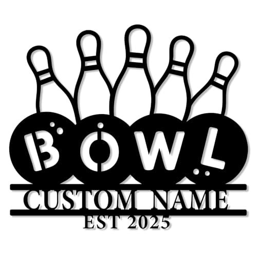 Personalized Bowling Metal Wall Art – Custom Name & Year Design, Bowling Pins Decor, Sports Room Sign, Unique Gift for Bowlers & Teams (Style-A)