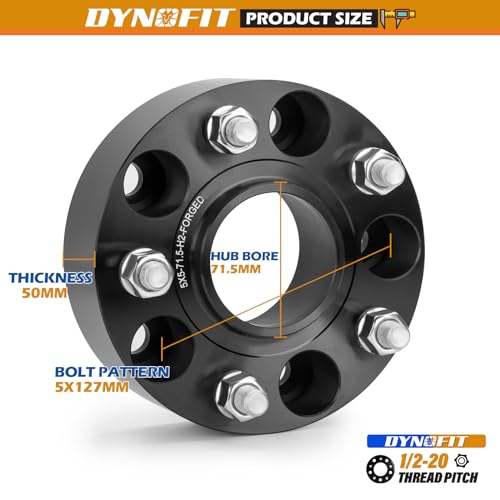 Image of dynofit 2in Wheel Spacers 5x5 for 2007-2018 Wrangler JK /JKU, 5x127mm Hub-Centric 71.5mm Thread 1 /2 inch-20 for 1999-2010 Grand Cherokee WJ /WK, 2005-2010 Commander XK, Real Forged Aluminum Spacer, 4Pcs