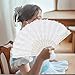 Amazleer 2 PCS Lace Folding Fans Handheld Bamboo Hand Fans Decorated with White Lotus Jade Tassel Silver Floral Print for Women Wedding Party Dancing Fashion Elegant Valentine's Day (White&Silver)