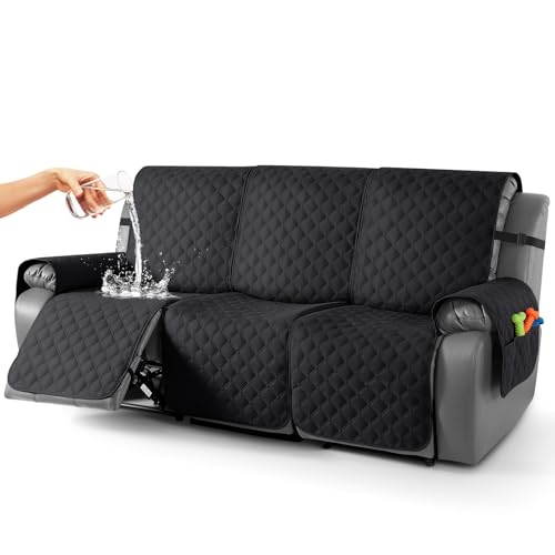 Image of TAOCOCO 100% Waterproof Recliner Covers, Recliner Sofa Covers with Leg Straps, Reversible Recliner Couch Cover for Reclining Chair, Washable Couch Protector for Pets Kids(3 Seater, Black)