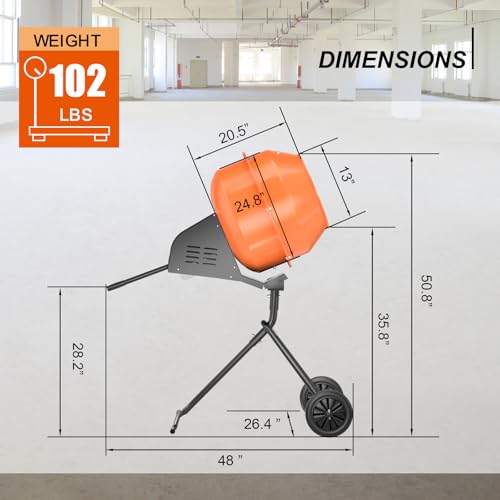5.5 Cu Ft Portable Concrete Mixer，550W Electric Cement Mixer with Heavy-Duty Steel Frame & Rubber Wheels,2800 RPM Motor Cement Mixing Tool for Cement, Mortar, Grout, DIY Construction and Feed - Thumbnail 6
