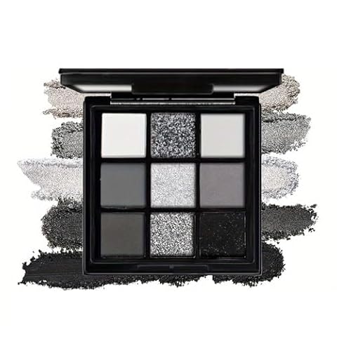 BelleVive Paleta cieni do powiek Smokey w 9 kolorach, wysoko pigmentowane, matowe i błyszczące odcienie, trwałe, wodoodporne i mieszalne, zestaw cieni do powiek w kolorze czarnym i srebrnoszarym