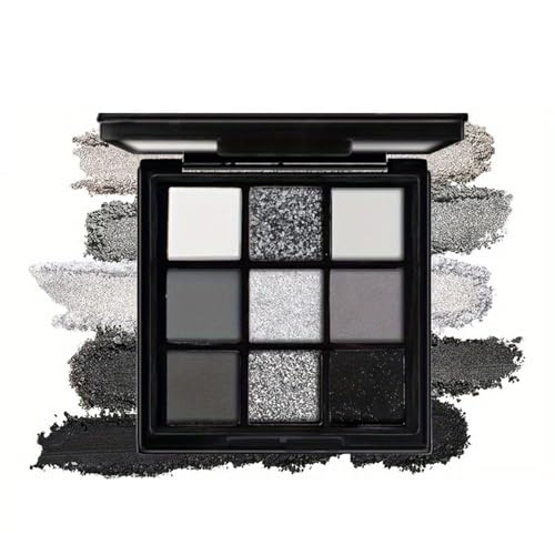 BelleVive Paleta de sombras ahumadas con 9 colores, tonos altamente pigmentados mate y brillantes, duraderos, resistentes al agua y mezclables, set de sombras en negro y gris plateado