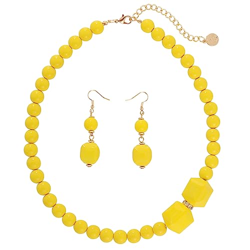 Coiris Chunky Acrylic Beads Strand Necklaces Set,Statement Geometric Beads Necklace Earrings,Acrylic African Beaded Necklace for Accessory Jewelry