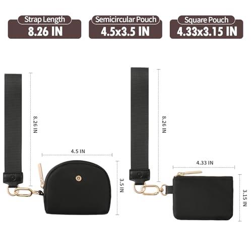Image of Keychain Wallet Mini Zip Around Wristlet Wallets for Women Detachable Dual Pouch Wristlet Portable Coin Purse Small Wallets With RFID Blocking (Black & Gold Hardware)